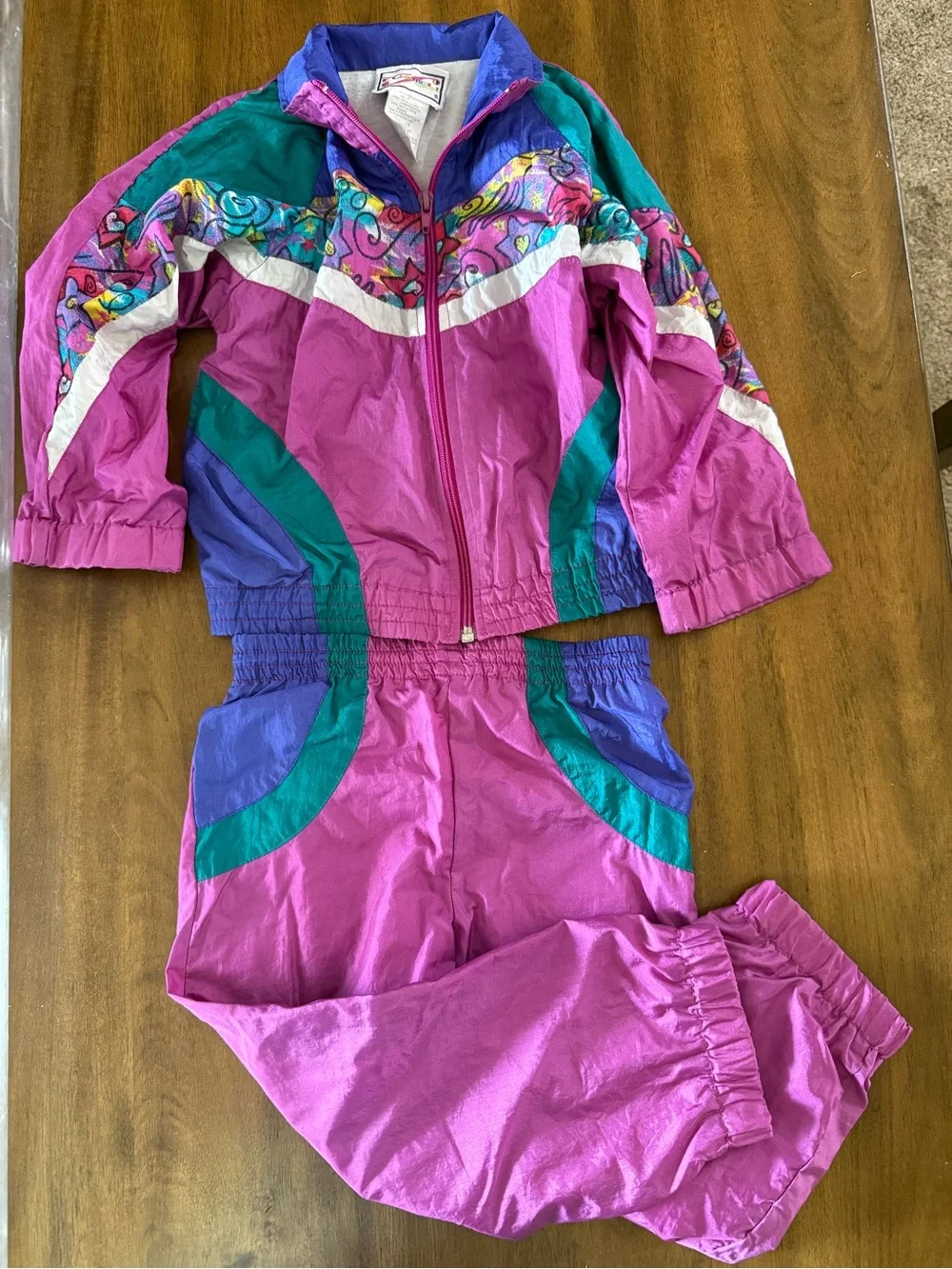 Vintage kids Colorblock Tracksuit Jacket & Pants - Pink, Teal, Purple